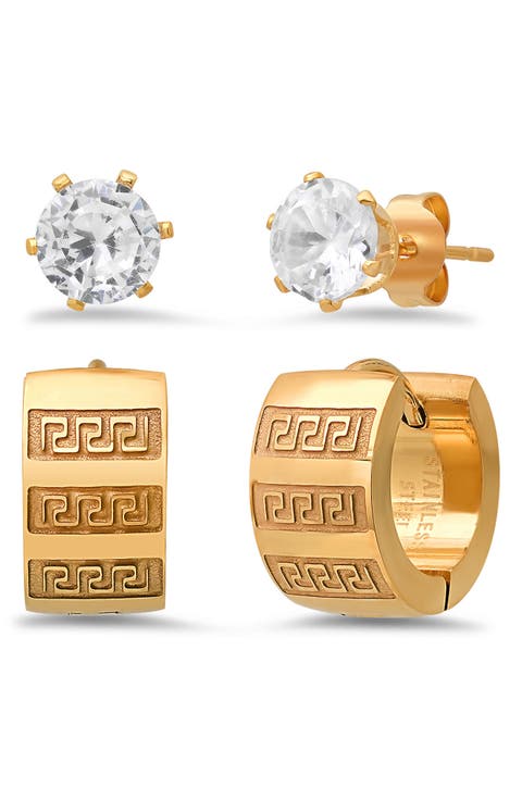 Set of 2 Huggie Hoop & Crystal Stud Earrings