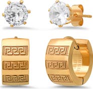 HMY JEWELRY Set of 2 Huggie Hoop & Crystal Stud Earrings