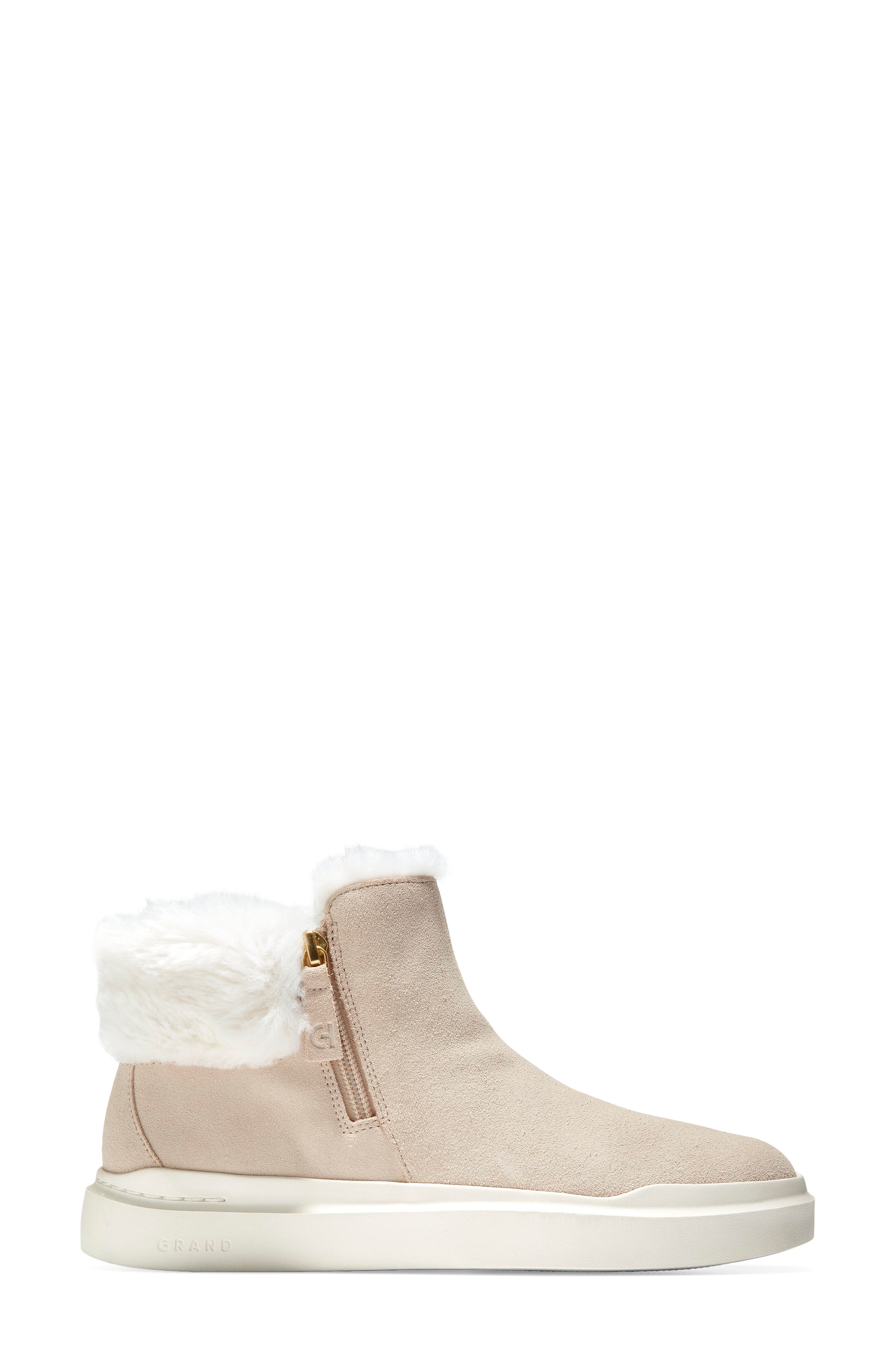 Grandpro Rally Faux Fur Trim Bootie, Alternate, color, BEIGE SUEDE/ FAUX SHEARLING WP