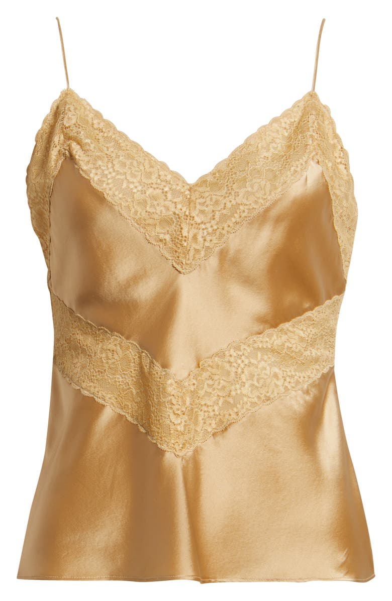 LoveShackFancy Brimsley Lace Trim Silk Camisole, Alternate, color, Camel Charm
