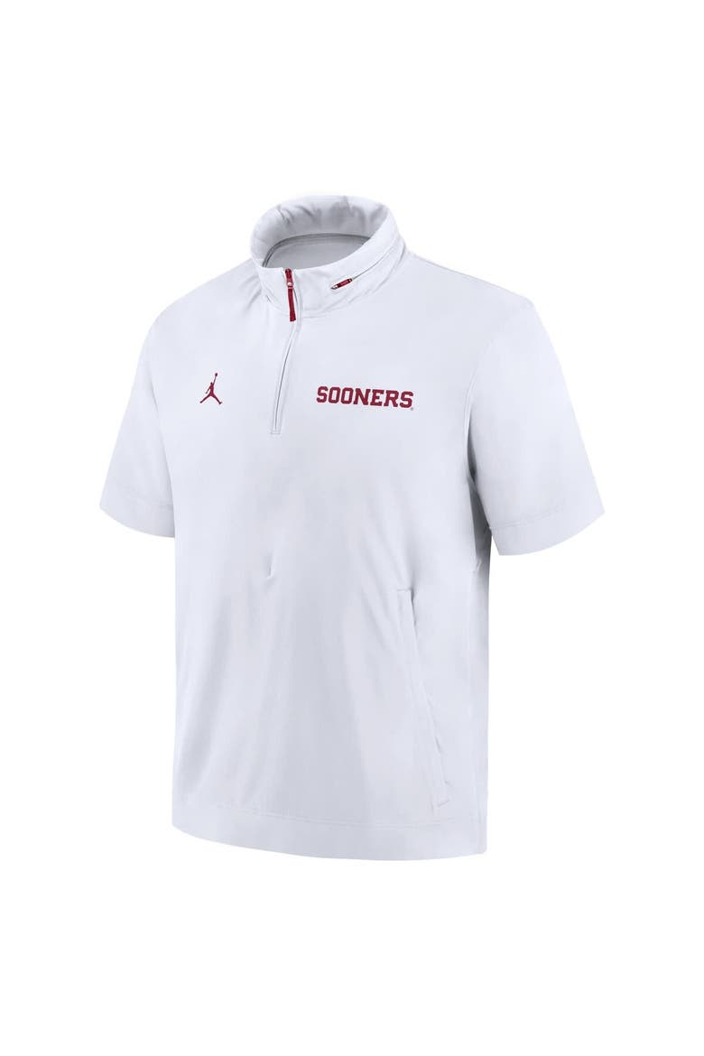 Men's Jordan Brand White Oklahoma Sooners 2024 Sideline Coach Short Sleeve Half-Zip Hoodie Jacket, Alternate, color, White