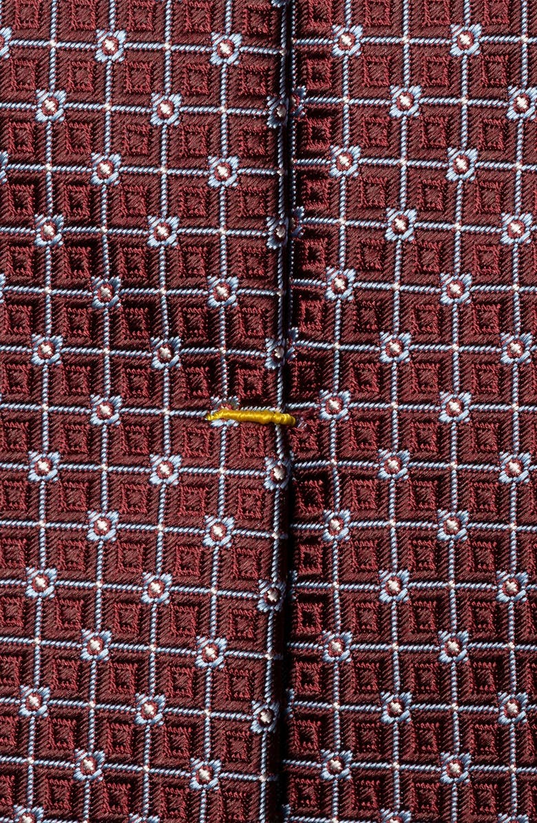 Eton Burgundy Geometric Pattern Silk Jacquard Tie, Alternate, color, Red