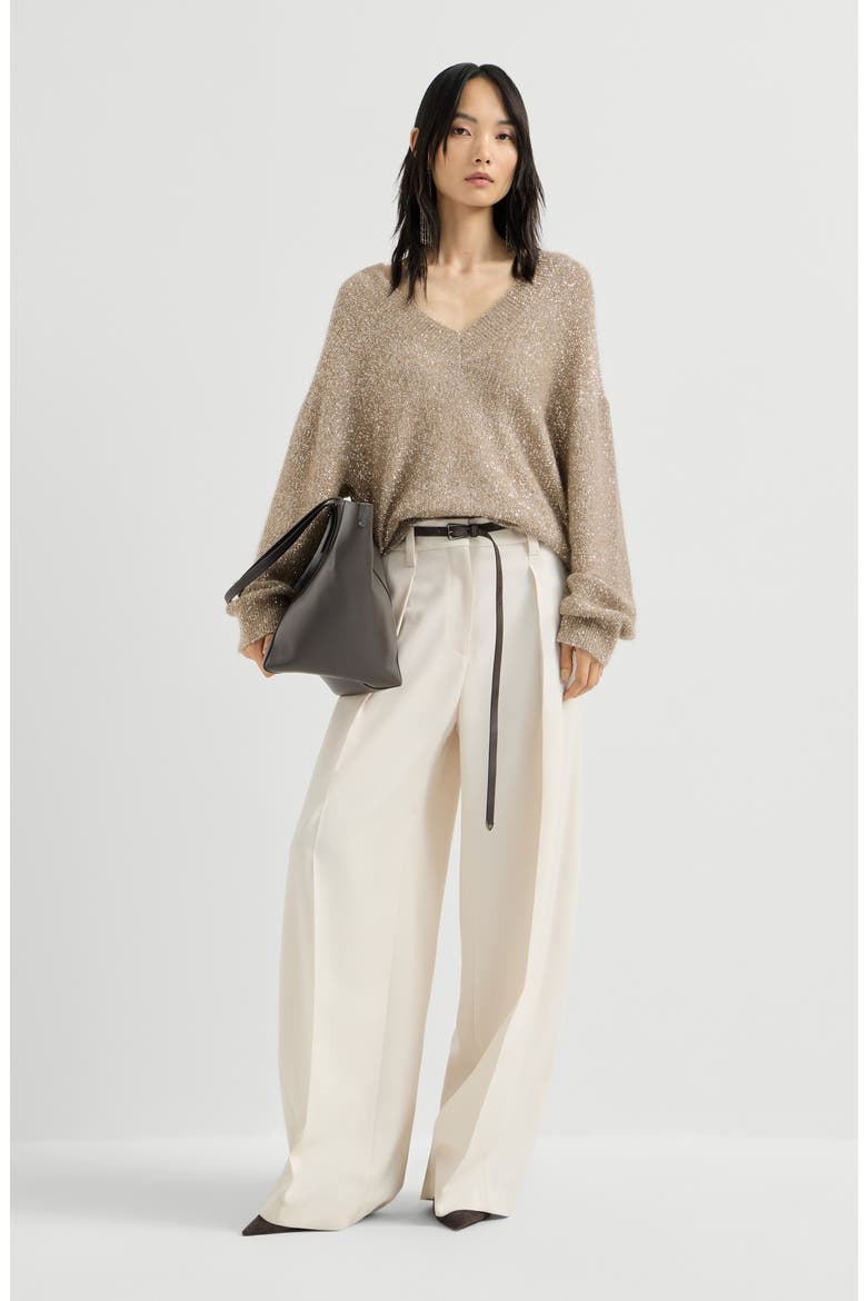 Mohair and wool dazzling texture sweater, Alternate, color, Light Brown