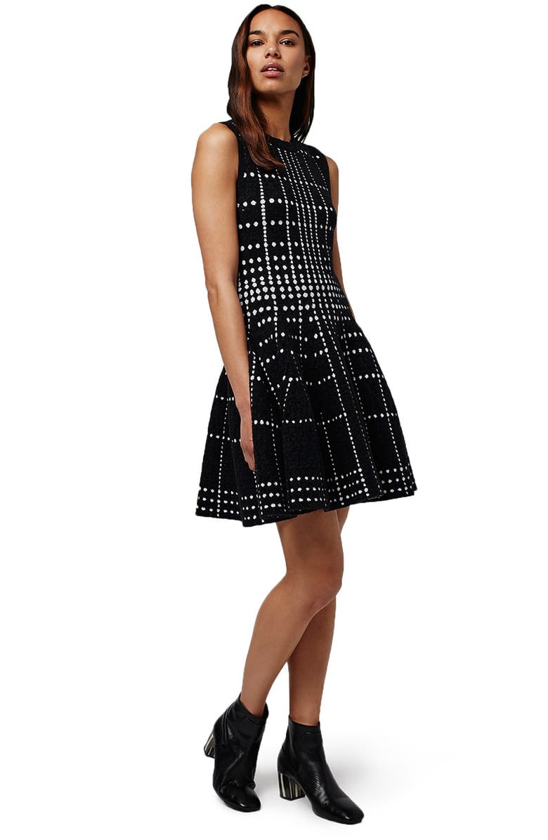 Topshop Dot Jacquard Fit & Flare Knit Dress, Alternate, color,