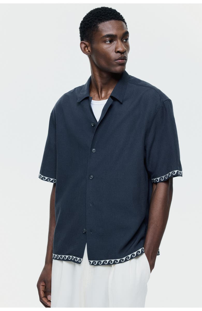 H&M Relaxed-fit cotton resort shirt, Alternate, color, Black/Waves