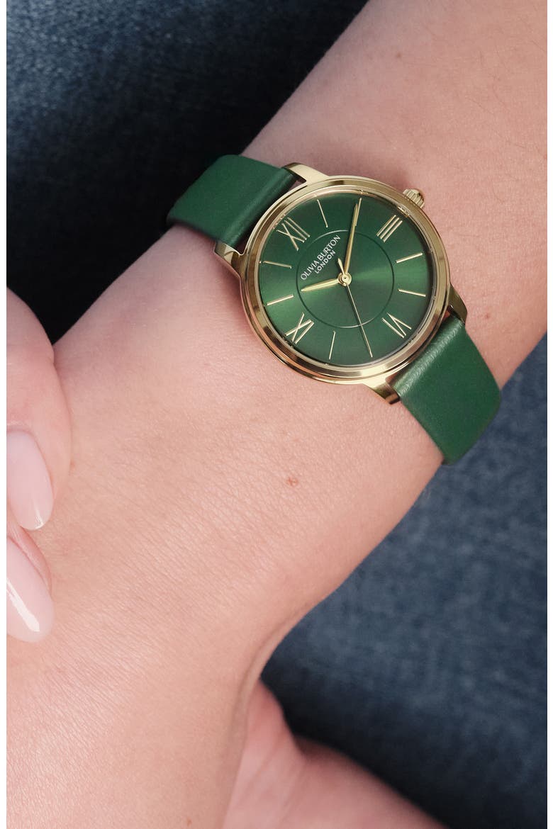 Westbourne Leather Strap Watch, 30mm, Alternate, color, GREEN