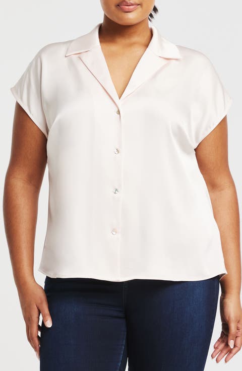 Amber Satin Button-Up Blouse (Plus Size)