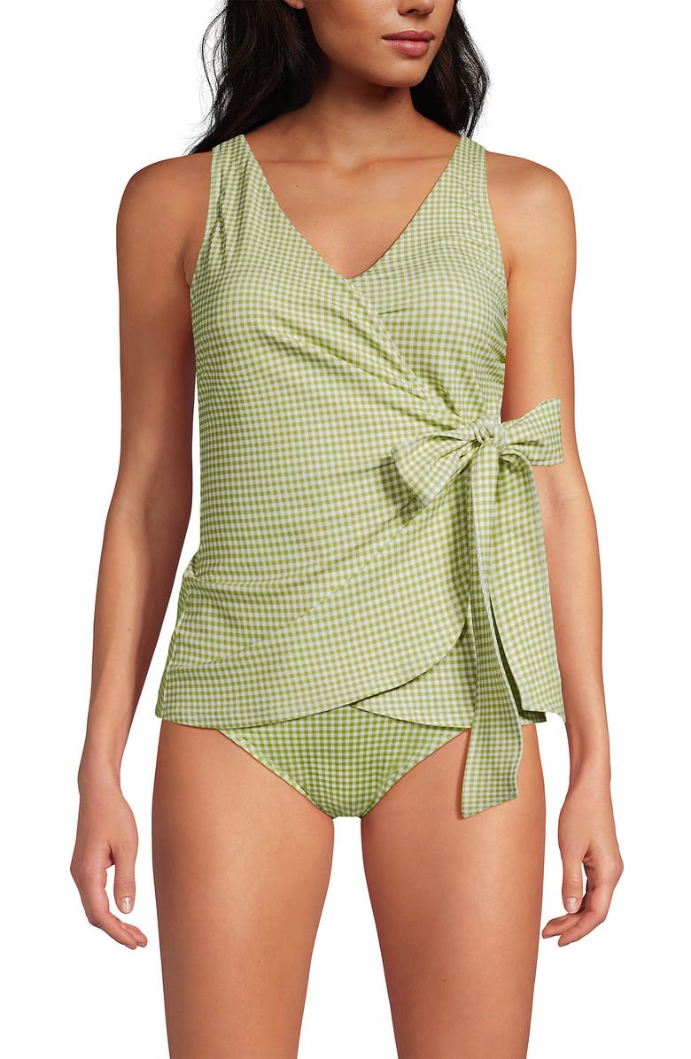 Lands' End D-Cup Side Tie Tankini Top, Main, color, Bright Pistachio Gingham