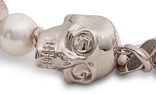 Alexander Mcqueen Mcqueen Crystal Skull & Faux Pearl Bracelet