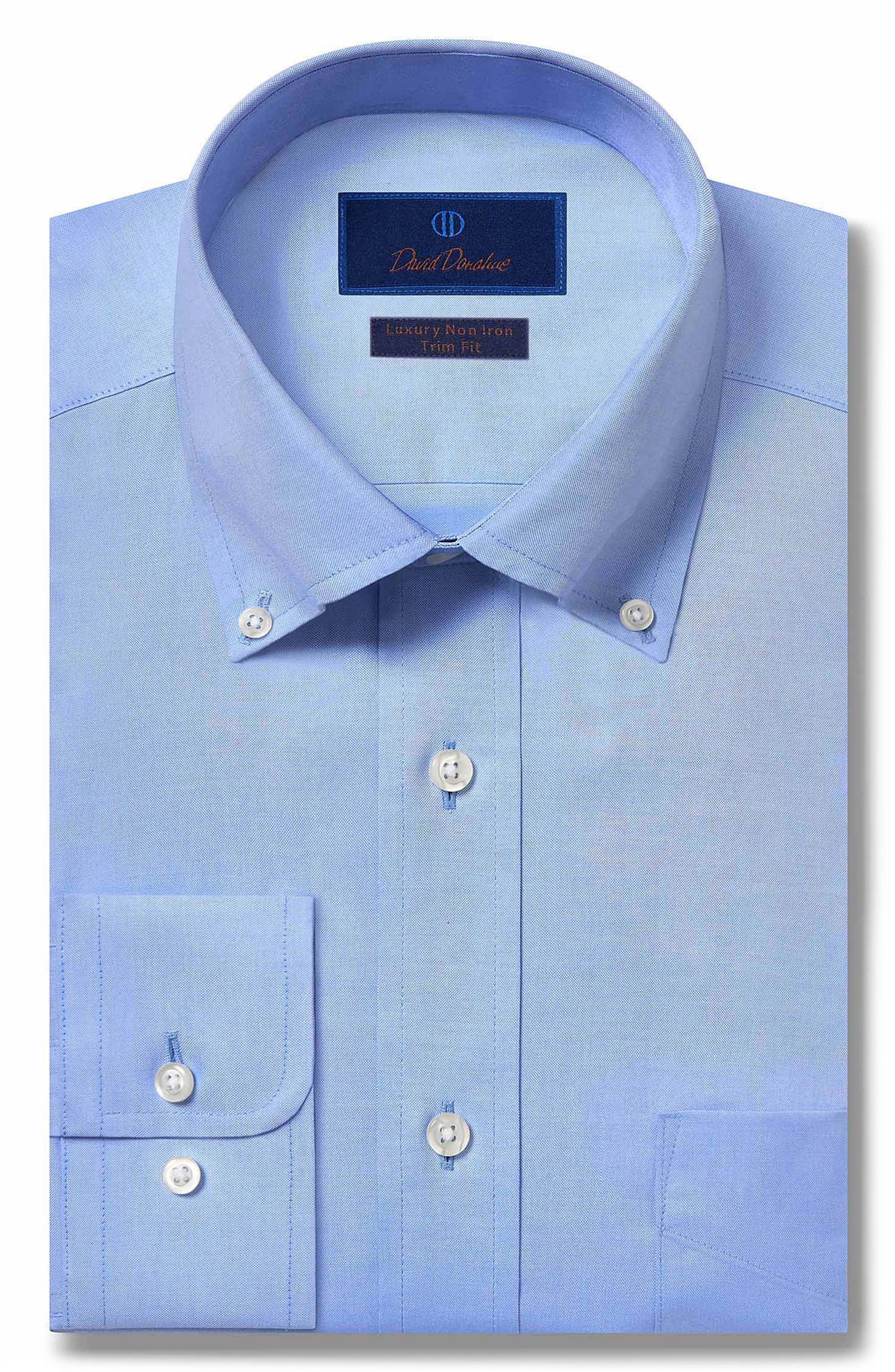David Donahue Trim Fit Pinpoint Oxford Non-Iron Dress Shirt (Men ...
