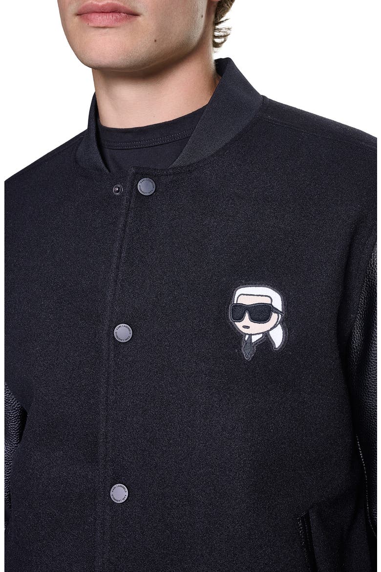 Mixed Media Bomber Jacket, Alternate, color, BLACK