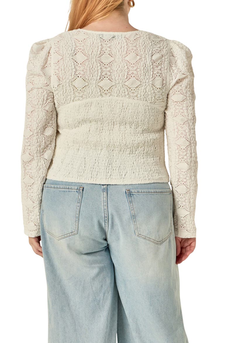 Lace Smocked Long Sleeve Top, Alternate, color, WHITE