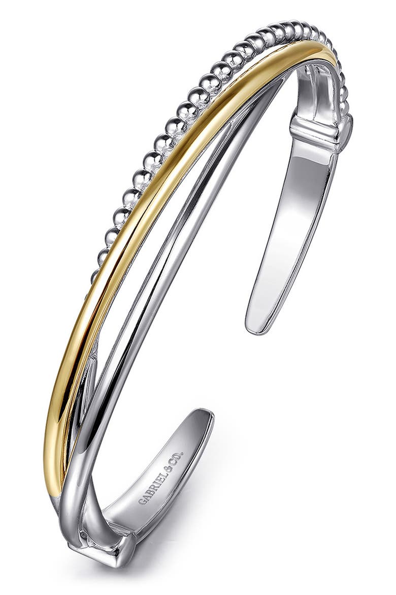 Bujukan 14k Gold and Sterling Silver Bypass Bangle, Alternate, color, STERLING / 14K YELLOW GOLD