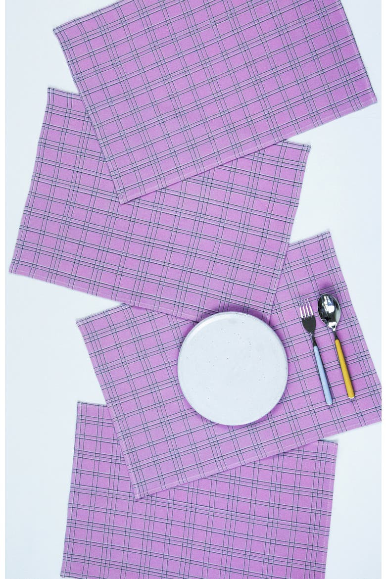 Chiapas Handwoven Plaid Cotton Placemats, Set of 4, Main, color, Lilac