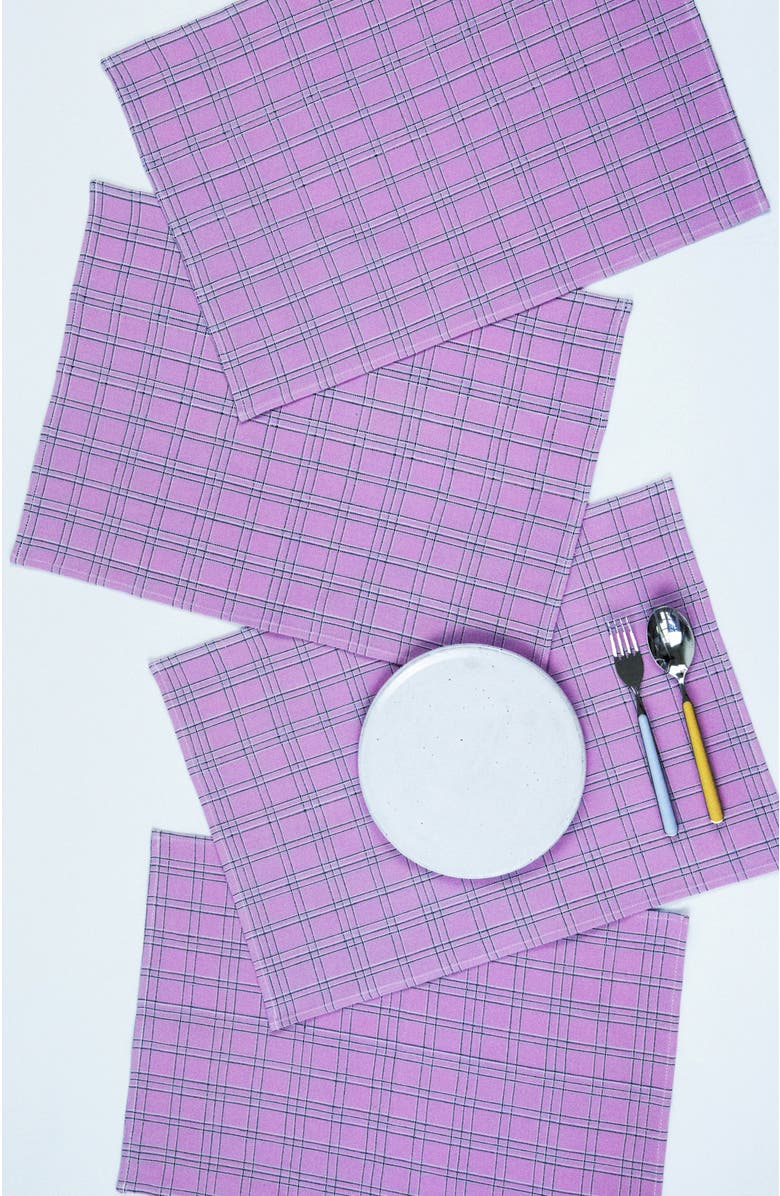 Archive New York Chiapas Handwoven Plaid Cotton Placemats, Set of 4, Main, color, Lilac