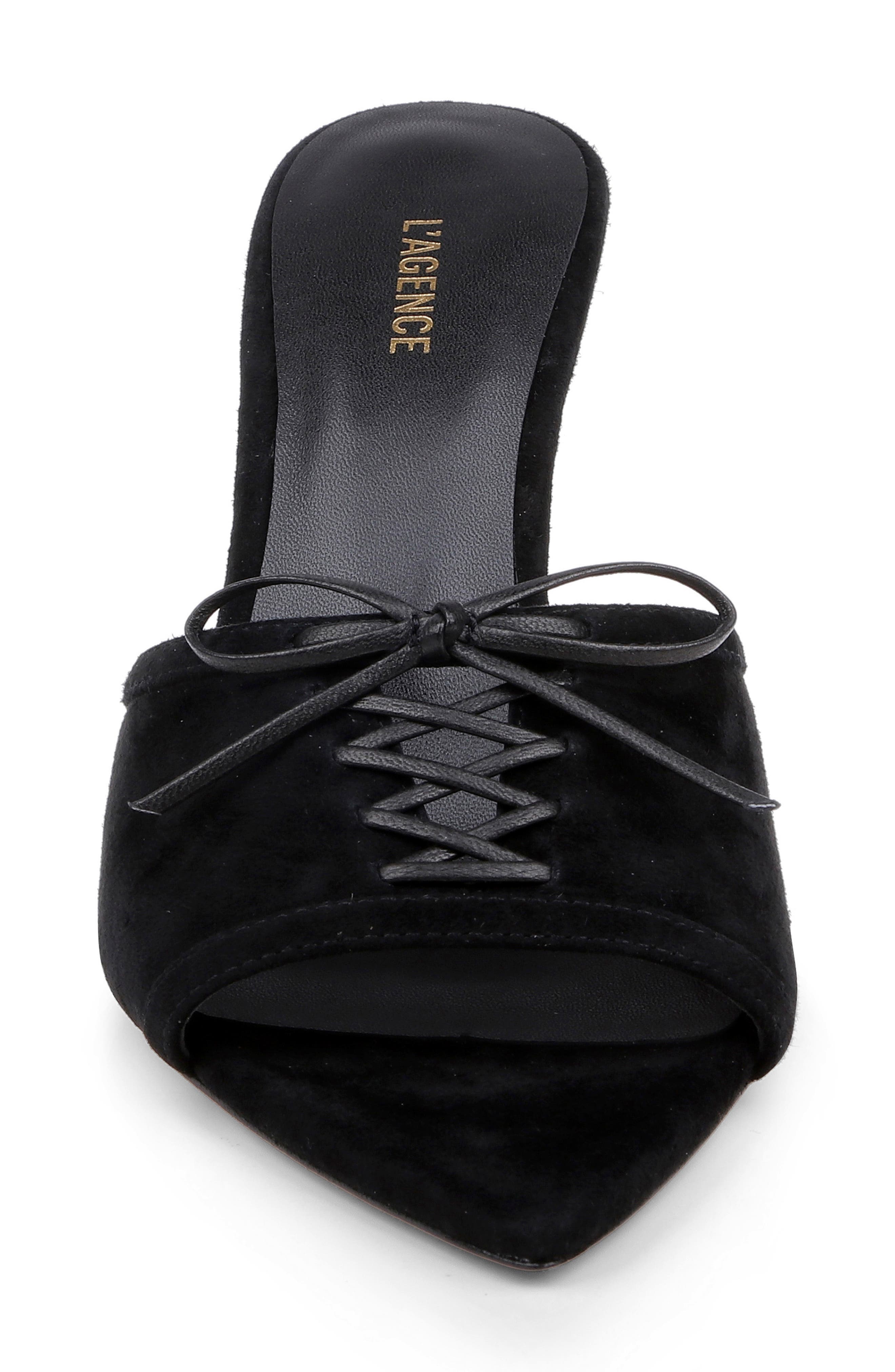 L'AGENCE Thames II Lace Up Pointed Toe Leather Mule, Alternate, color, Black Suede