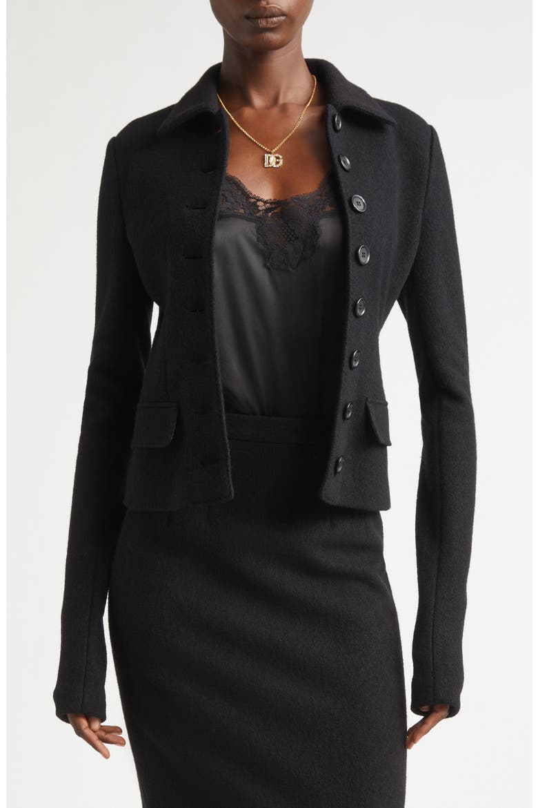 Boiled Wool Fitted Jacket, Main, color, NERO