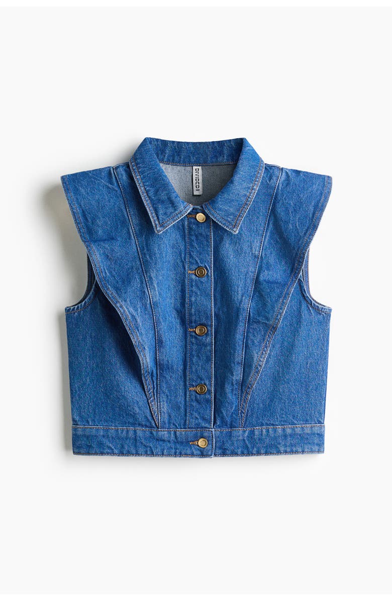 H&M Flounce-trimmed Denim Waistcoat, Main, color, Denim Blue