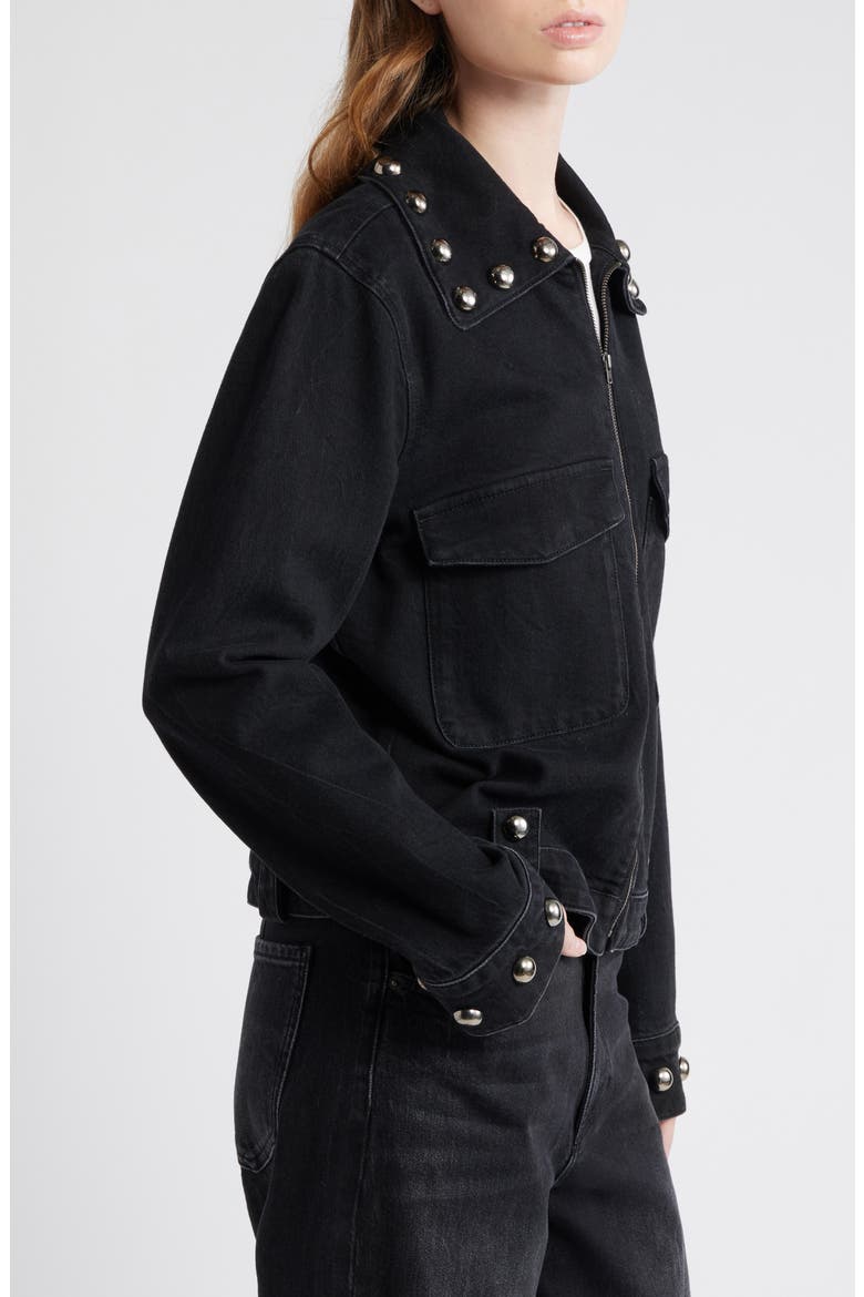 Roxbury Stud Detail Denim Jacket, Alternate, color, BLACK STONE STUDDED