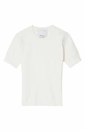 Short Sleeve Cotton Blend Crepe Crewneck Sweater