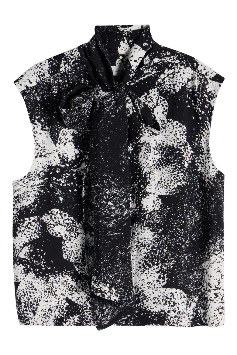 Cecussi Abstract Floral Tie Neck Top, Alternate, color, BLACK