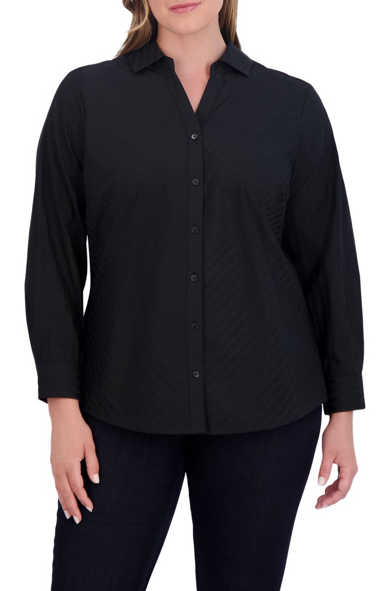 Foxcroft Mary Cotton Blend Button-Up Shirt, Main, color,
