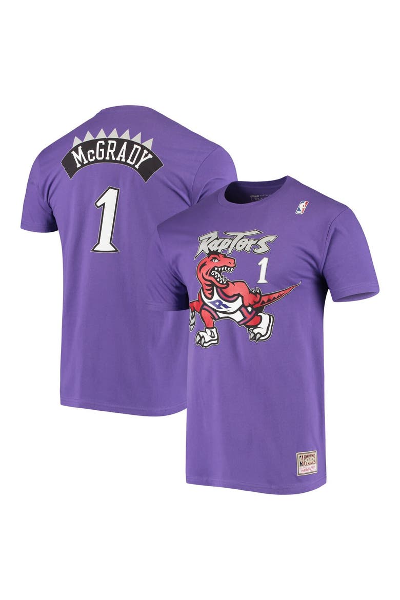 Men's Mitchell & Ness Tracy McGrady Purple Toronto Raptors Hardwood Classics Stitch Name & Number T-Shirt, Alternate, color, Purple