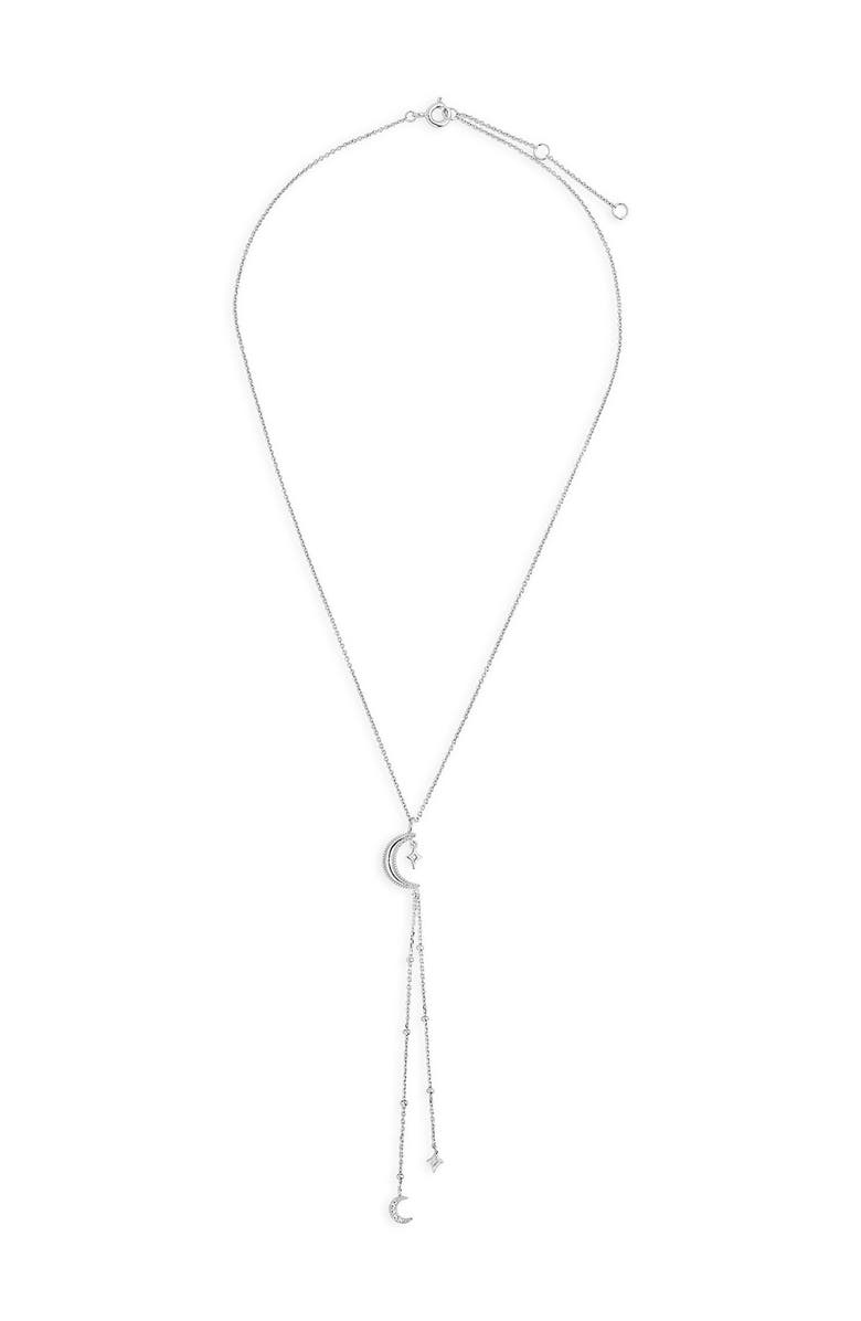 Sterling Forever Sterling Silver Pavé Cubic Zirconia Moon & Star Y-Necklace, Alternate, color,