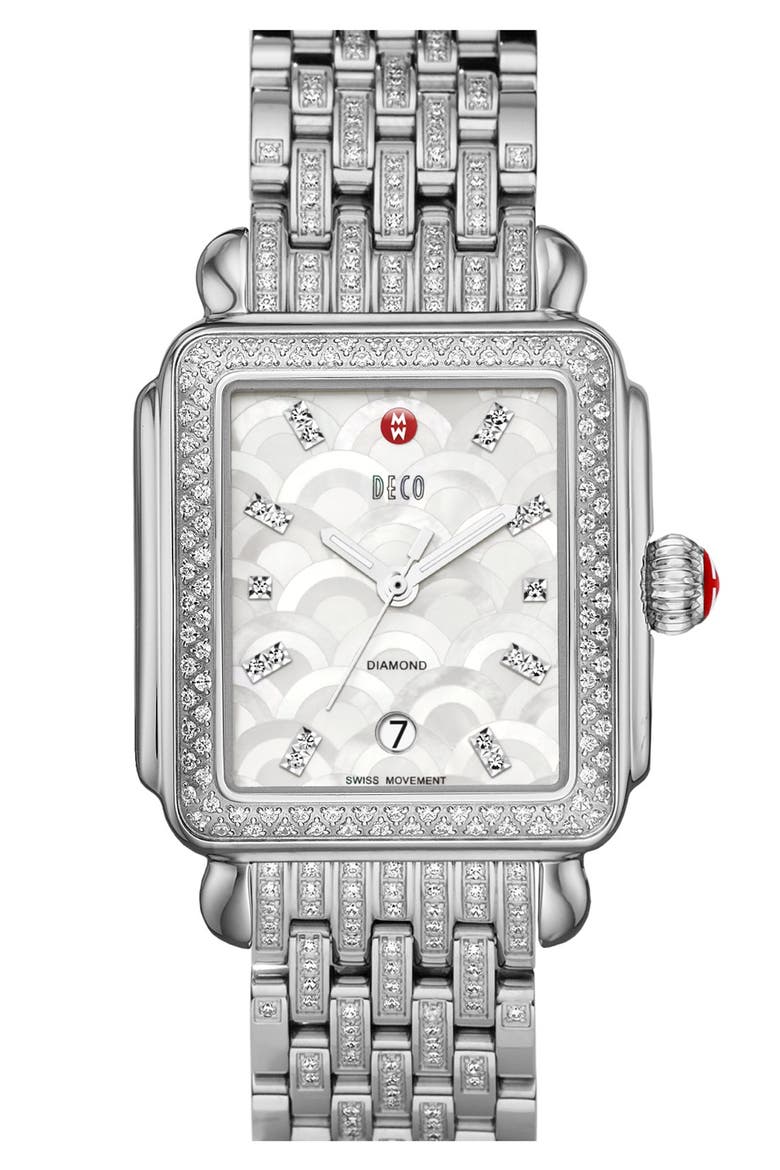 Deco Diamond 18mm Bracelet Watchband, Alternate, color, SILVER