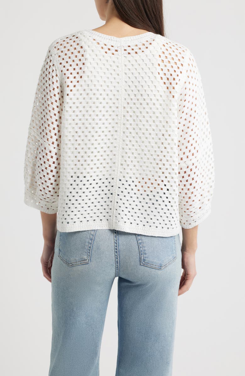 Wit & Wisdom Openwork Blouson Sleeve Top, Alternate, color, Off White