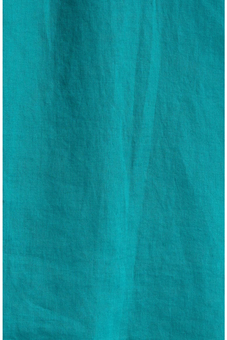 Classic Collar Organic Linen Long Button-Up Shirt, Alternate, color, TEAL