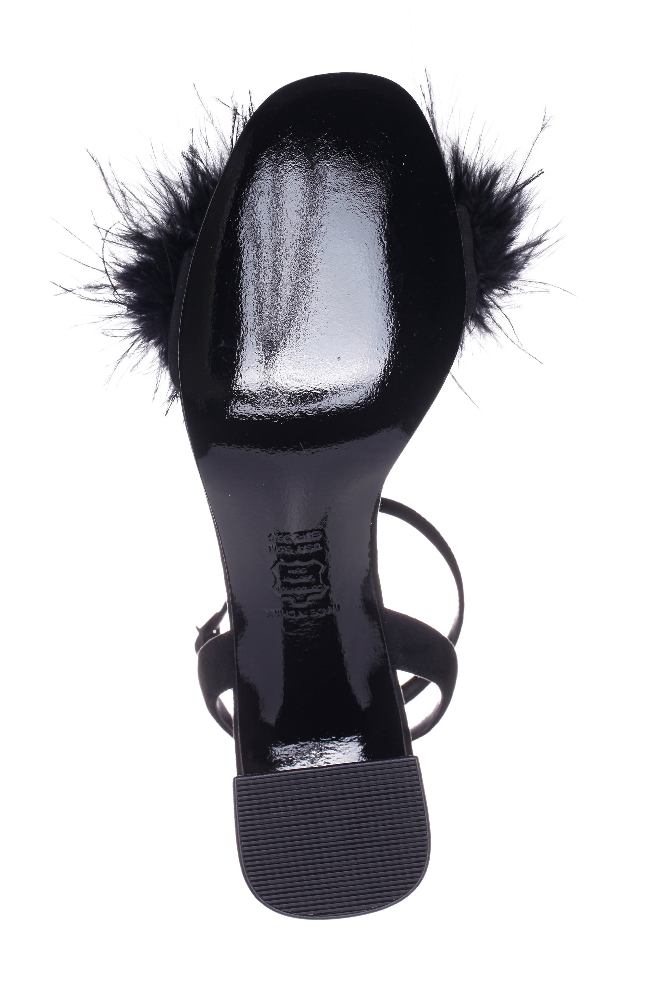 Nina Bev Ankle Strap Faux Feather Sandal, Alternate, color, Black