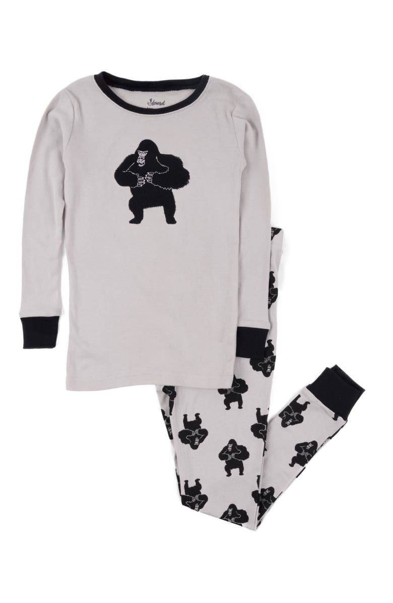 Leveret Cotton Two-Piece Printed Pajamas, Animals & Characters, Alternate, color, Gorilla