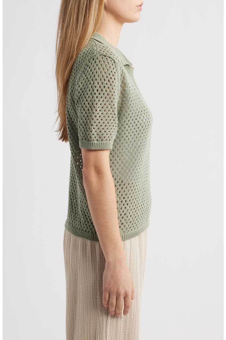 Tae Short Sleeve Open Knit Polo Sweater, Alternate, color, SPRING SAGE