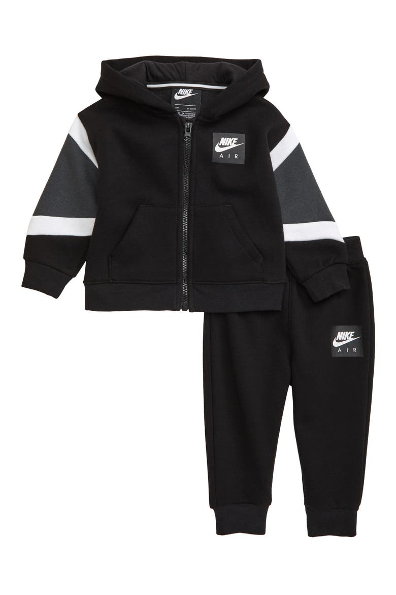Air Fleece Zip Hoodie & Sweatpants Set, Main, color, BLACK
