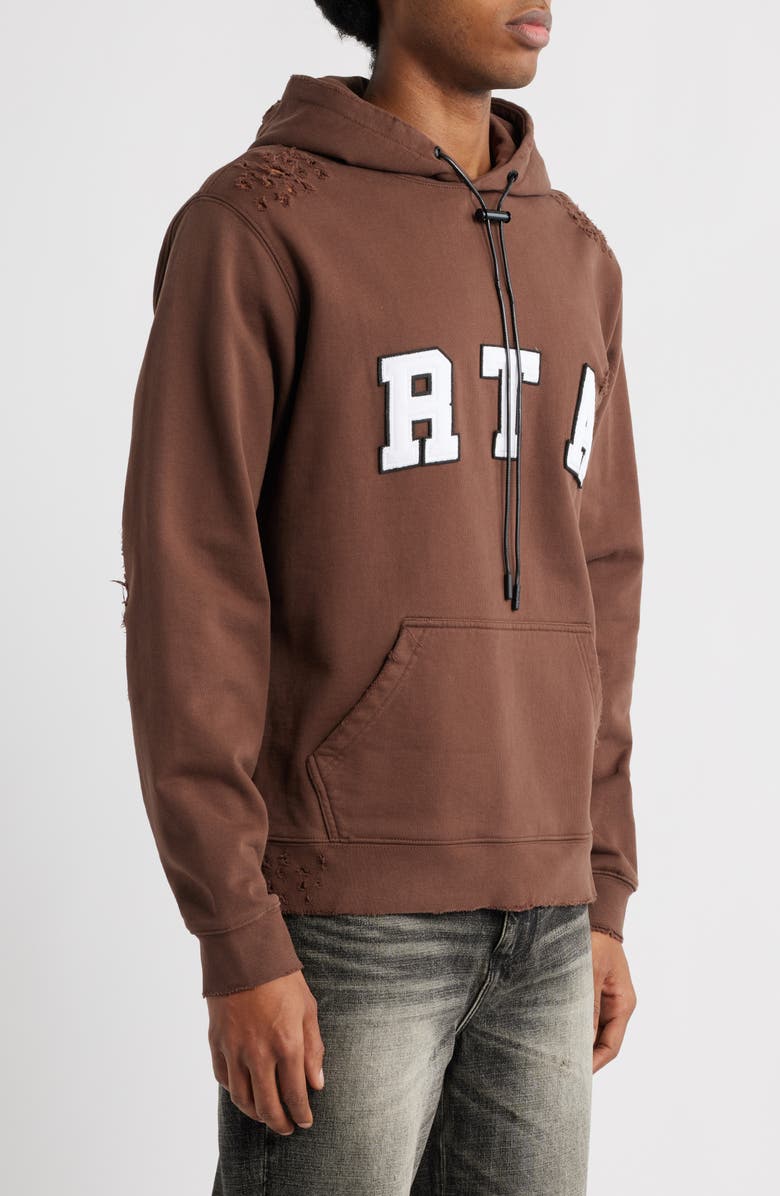 RtA Markus Collegiate Frayed Hoodie, Alternate, color, Brown Collegiate