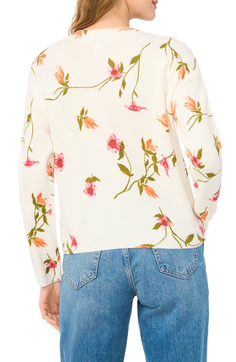 CeCe Floral Cardigan, Alternate, color, New Ivory Floral