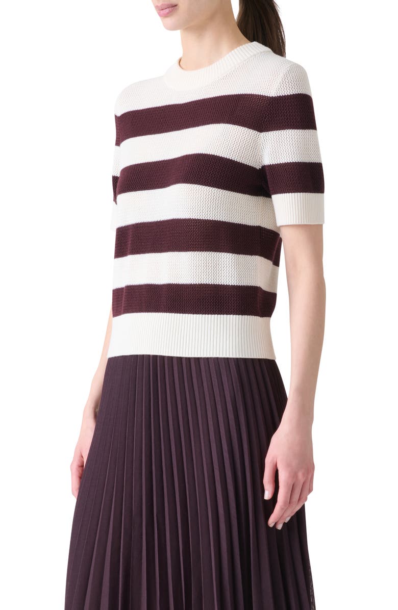 Akris punto Colorblock Short Sleeve Virgin Merino Wool Sweater, Alternate, color, Cream-Blackberry
