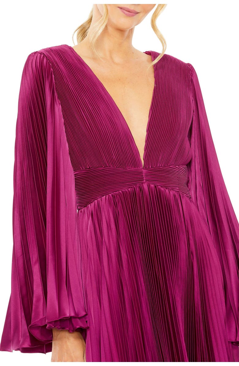 Mac Duggal Pleated V-Neck Flare Sleeve Dress, Alternate, color, Berry