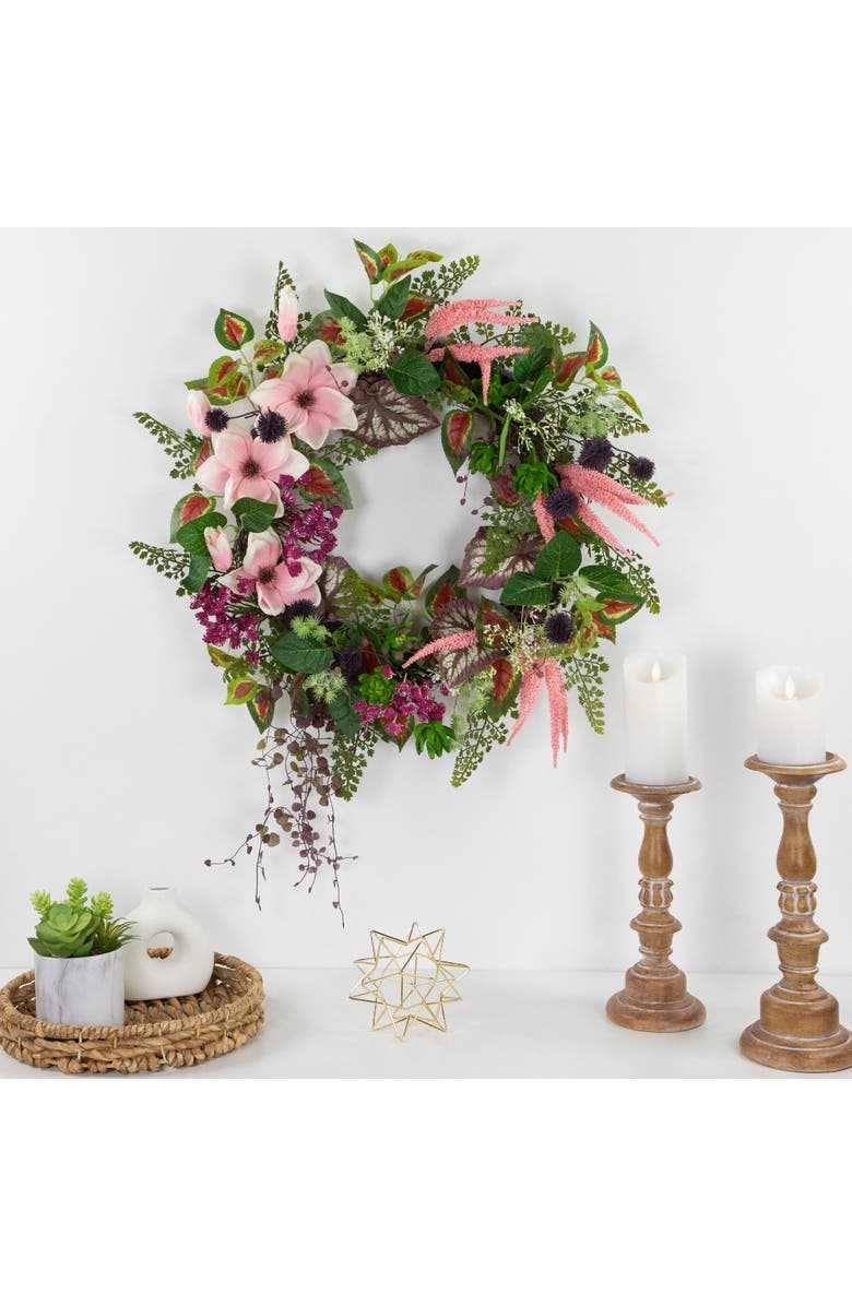 Northlight Artificial Astilbe and Thistle Mixed Spring Floral Wreath - 24", Alternate, color, Green