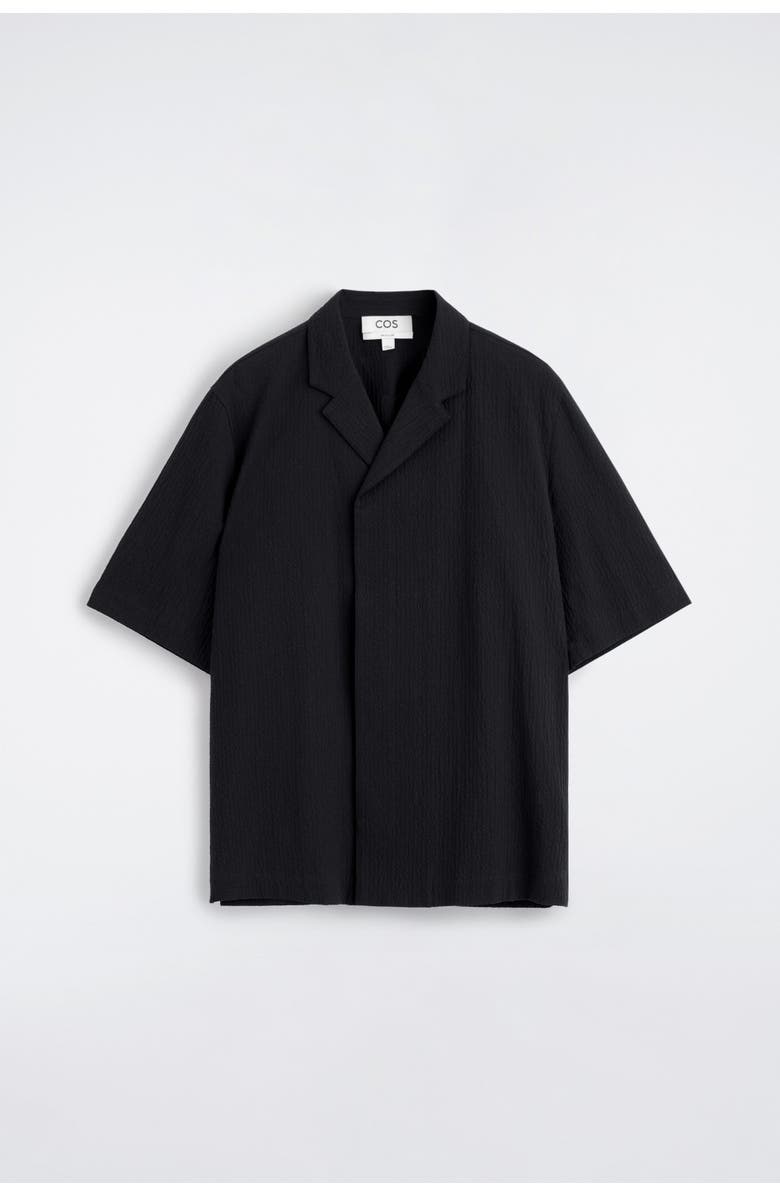 COS Seersucker Resort Shirt, Alternate, color, Black