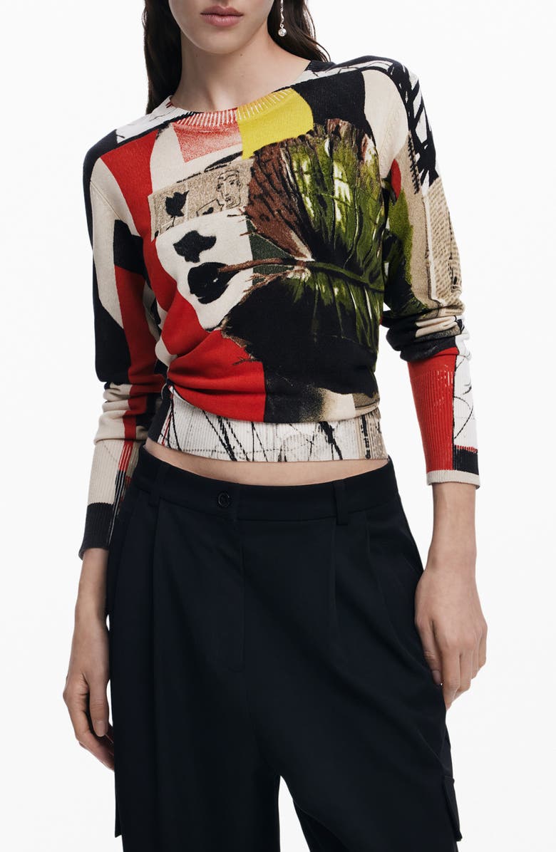 Desigual Abstract Print Cotton Blend Sweater, Main, color, 
