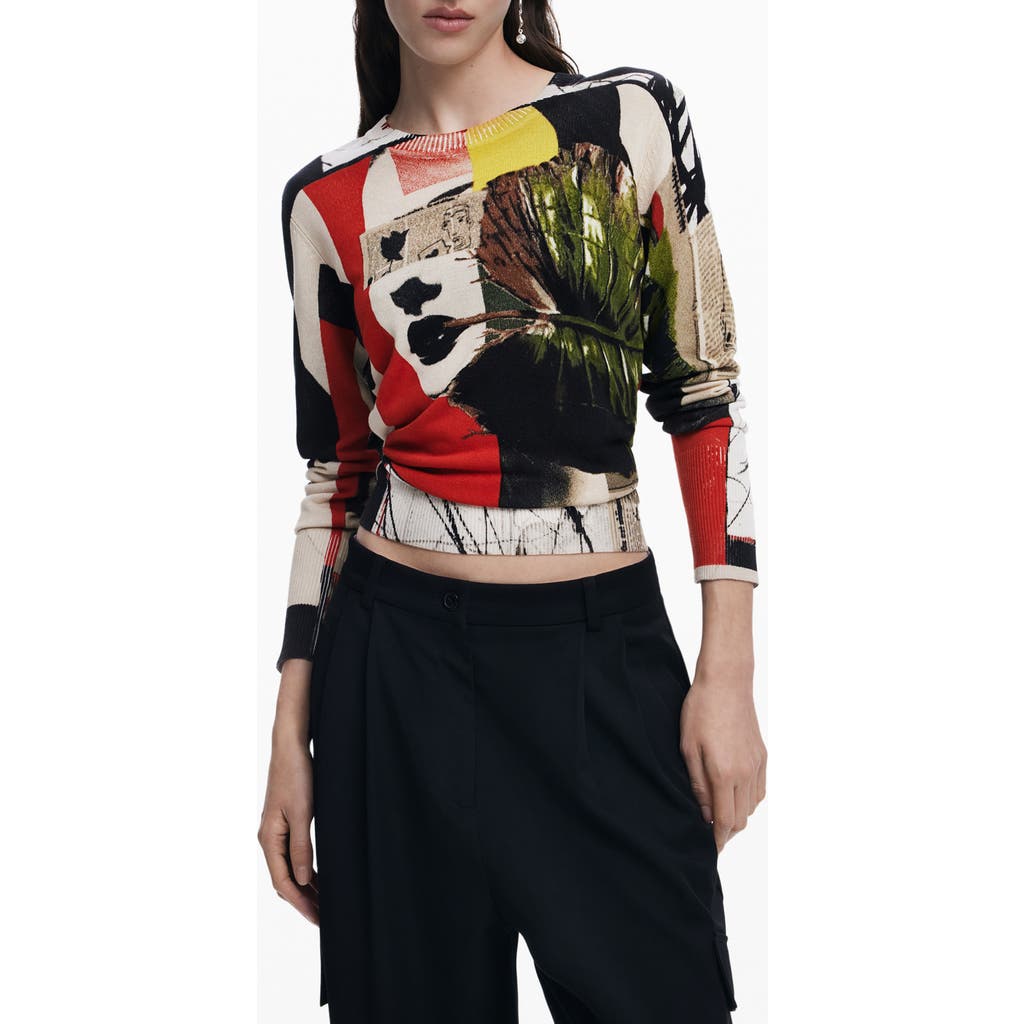 DESIGUAL DESIGUAL ABSTRACT PRINT COTTON BLEND SWEATER