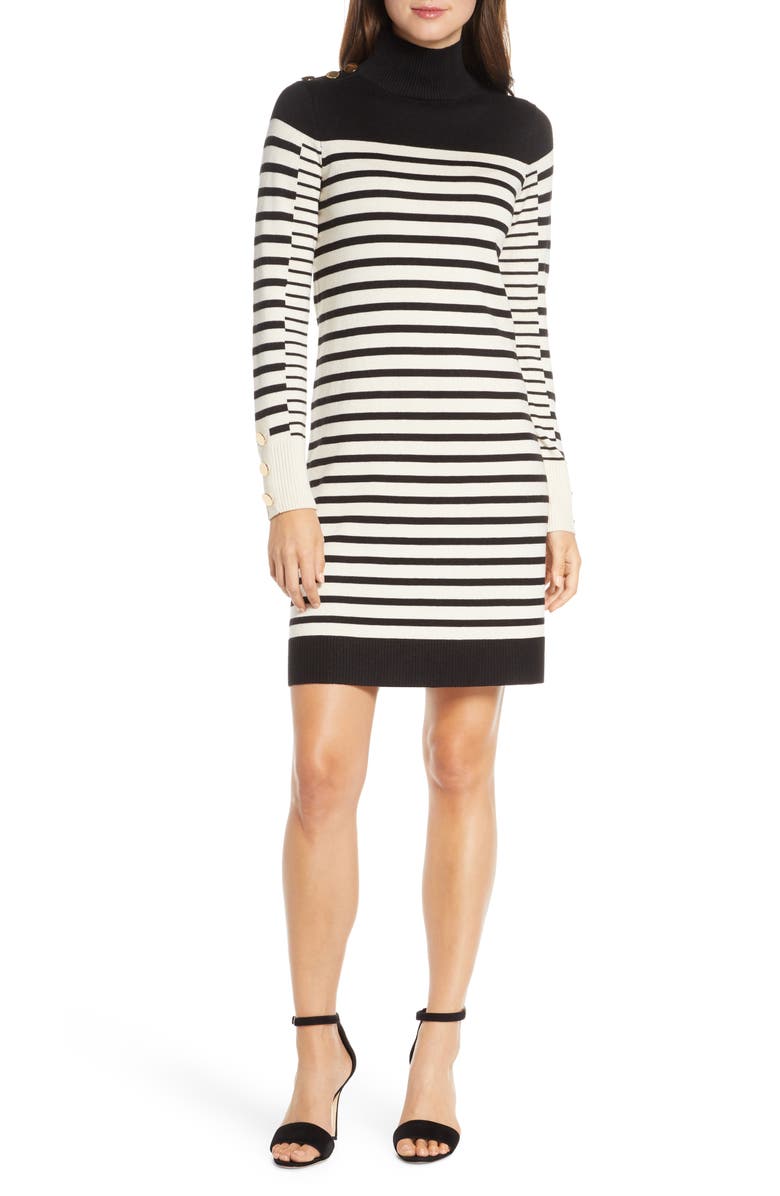 Eliza J Stripe Long Sleeve Turtleneck Sweater Dress, Main, color,