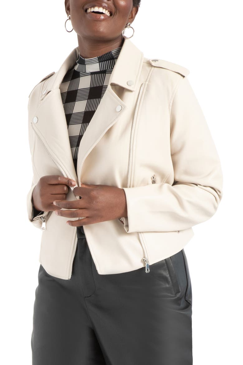 Faux Leather Moto Jacket, Main, color, BONE WHITE