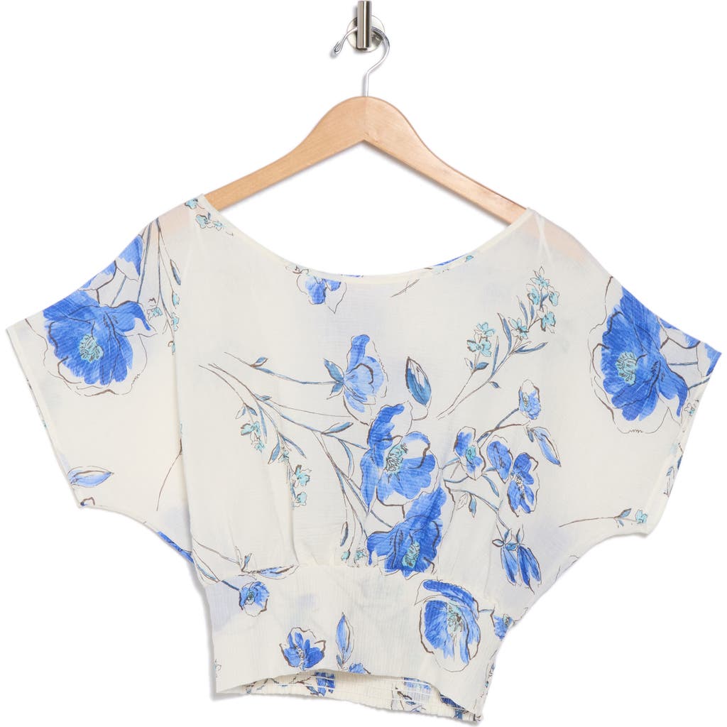 Renee C Floral Short Sleeve Smocked Back Crop Top
