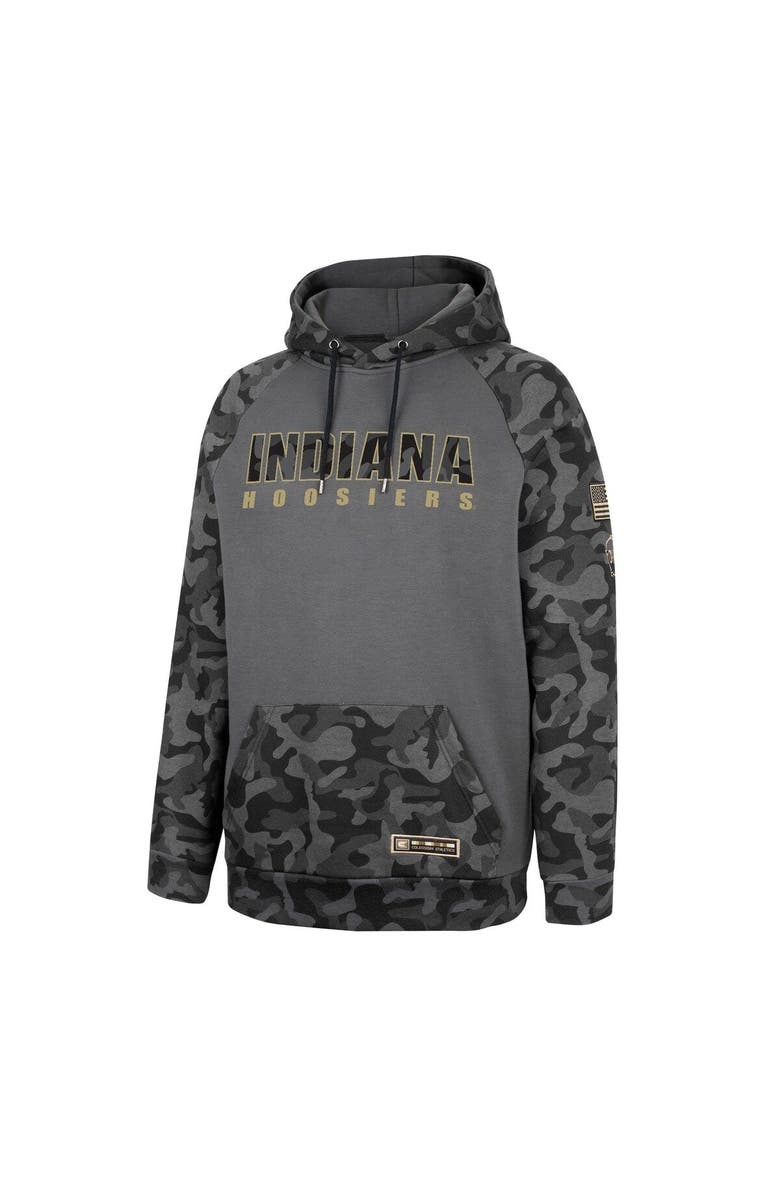 COLOSSEUM Men's Colosseum Charcoal Indiana Hoosiers OHT Military Appreciation Camo Stack Raglan Pullover Hoodie, Alternate, color, Charcoal