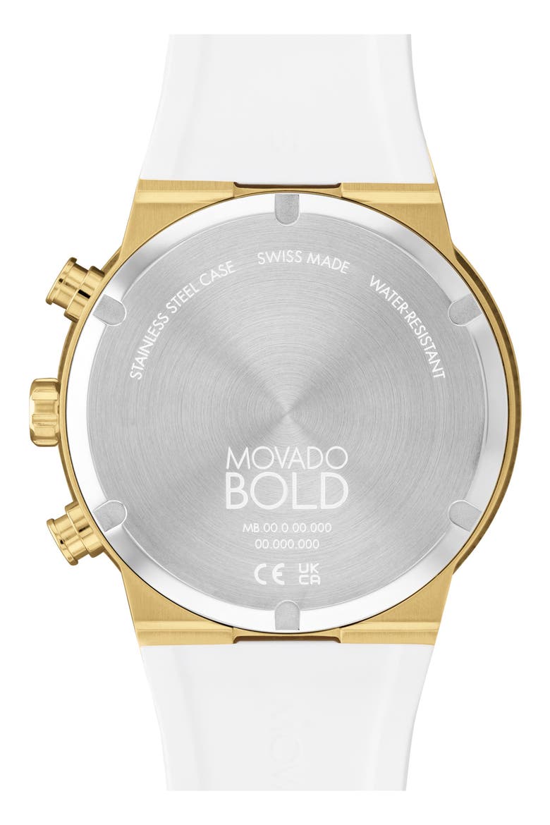 Bold Fusion Chronograph Silicone Strap Watch, 44mm, Alternate, color, GOLD / WHITE