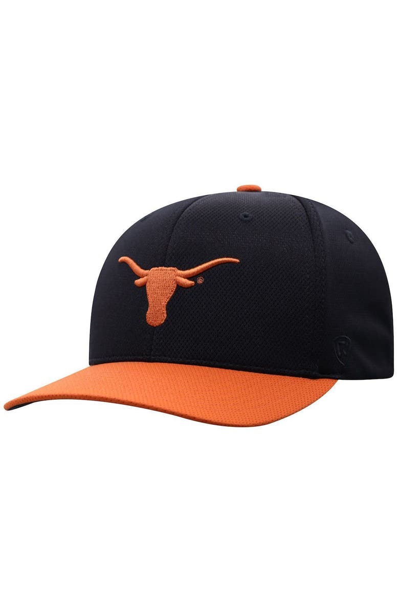 TOP OF THE WORLD Men's Top of the World Black/Texas Orange Texas Longhorns Two-Tone Reflex Hybrid Tech Flex Hat, Alternate, color, Black