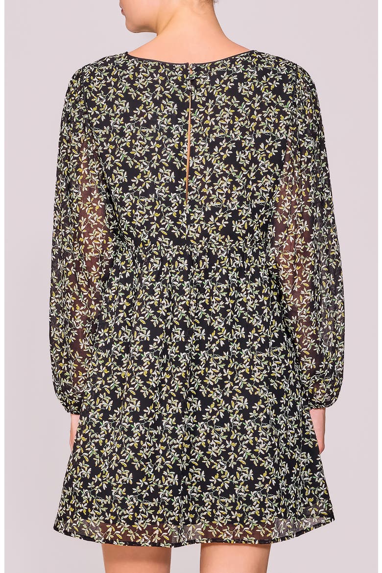 Floral Print Long Sleeve Minidress, Alternate, color, BLACK DITSY